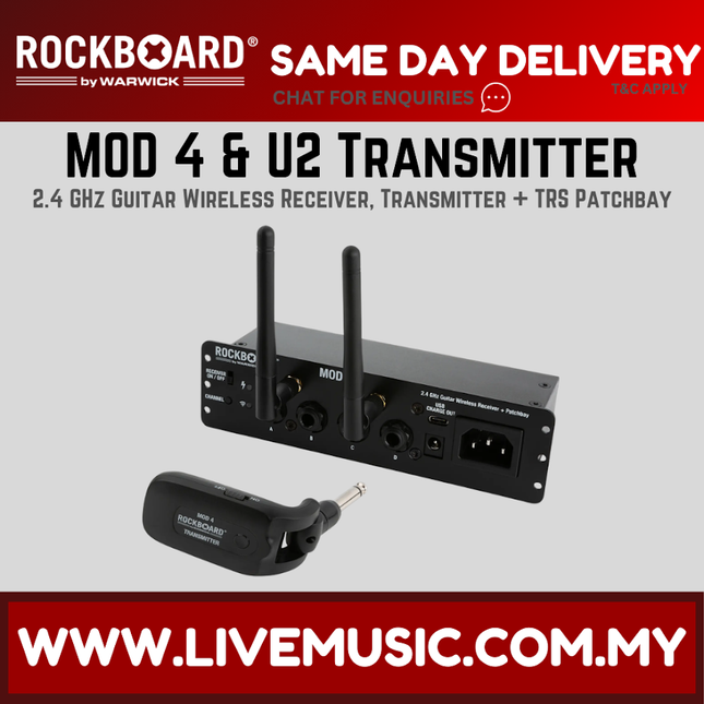 RockBoard by Warwick MOD 4 & U2 Transmitter, 2.4 GHz Wireless Receiver, Transmitter & TRS Patchbay