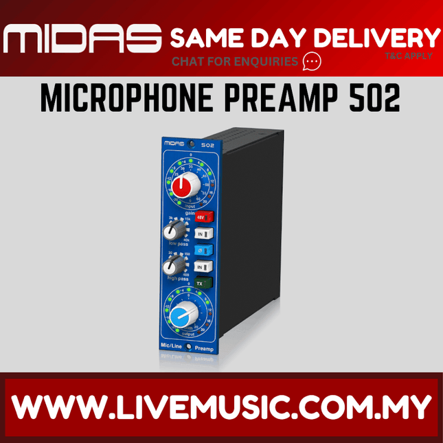 MIDAS MICROPHONE PREAMPLIFIER 502 V2 500 Series Modular Midas Microphone Preamplifier with Classic XL4 Filters