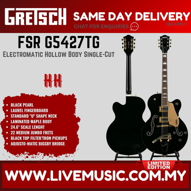 Gretsch FSR G5427TG Electromatic Hollow Body Single-Cut Guitar - Black Pearl