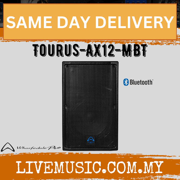 Single black 12-inch 2-way Bluetooth loudspeaker with front grille