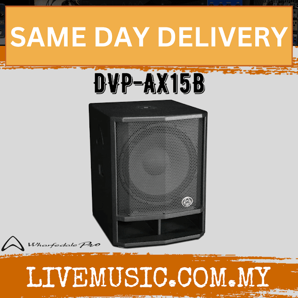 Black 15" active subwoofer cabinet with front grille, WHARFEDALE Pro DVP-AX15B