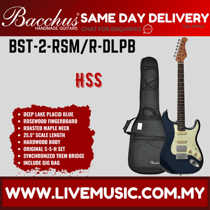 Bacchus BST-2-RSM/R Electric Guitar, Rosewood Fretboard - Deep Lake Placid Blue (BST2RSM/BST-2-RSM/BST2)
