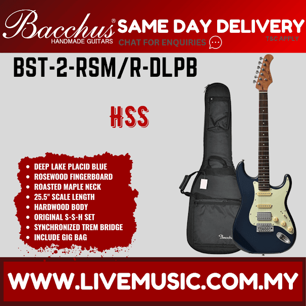 Bacchus BST-2-RSM/R Electric Guitar, Rosewood Fretboard - Deep Lake Placid Blue (BST2RSM/BST-2-RSM/BST2)