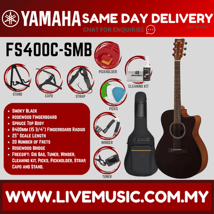 Yamaha FS400C Cutaway Acoustic Guitar - Smoky Black ( FS-400C / FS 400C)