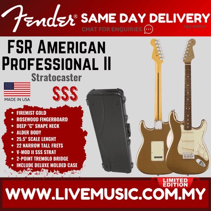 Fender FSR American Professional II Stratocaster Electric Guitar, Firemist Gold