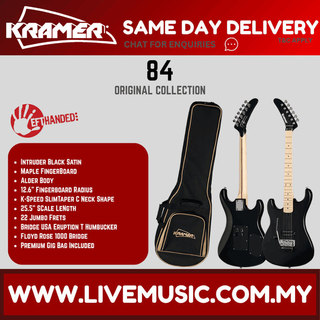 Kramer 84 Left-handed Electric Guitar with Premium Gig Bag - Intruder Black Satin