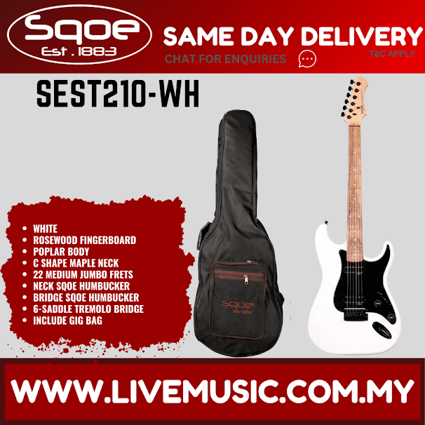SQOE SEST210 Super Stratocaster Body HH Electric Guitar Rosewood Fretboard - White (SEST-210/SEST 210)
