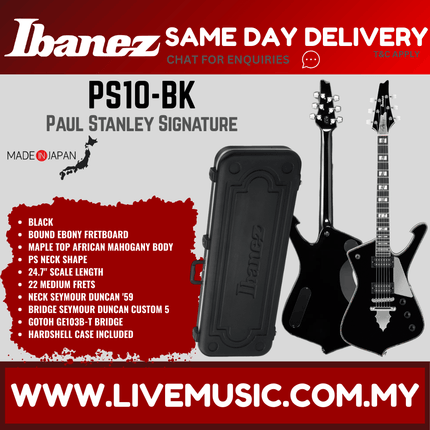 Ibanez PS10-BK Paul Stanley Signature Electric Guitar w/Case, Black ( PS10 BK / PS10BK )