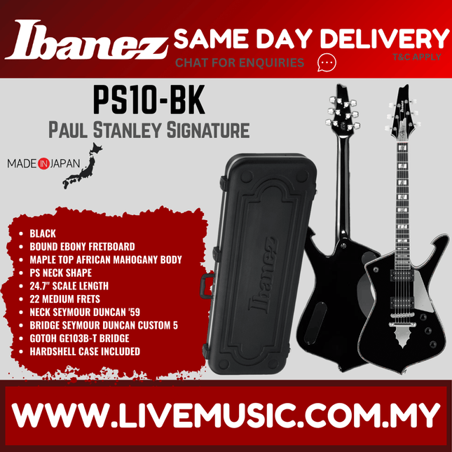 Ibanez PS10-BK Paul Stanley Signature Electric Guitar w/Case, Black ( PS10 BK / PS10BK )