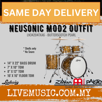 Ludwig LN34204TXA6 Neusonic 4-Piece MOD2 Outfit Drumset (22B/16F/10T/12T), Butterscotch Pearl