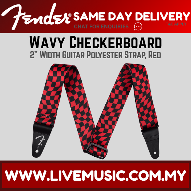 Fender Wavy Checkerboard Polyester Guitar Strap, Pink / Gray / Blue / Red