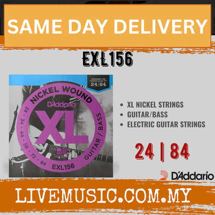 D'addario EXL156 Xl Nickel Wound Electric Guitar Strings, Fender Bass Vi, 24-84 Gauge