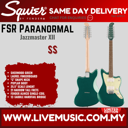 Squier Limited Edition Paranormal Jazzmaster XII Electric Guitar, Laurel FB, Sherwood Green