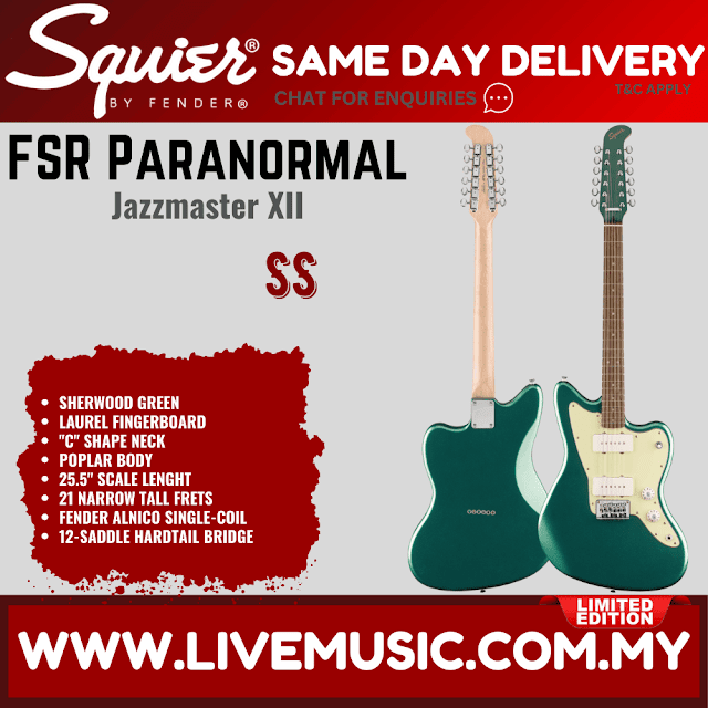 Squier Limited Edition Paranormal Jazzmaster XII Electric Guitar, Laurel FB, Sherwood Green