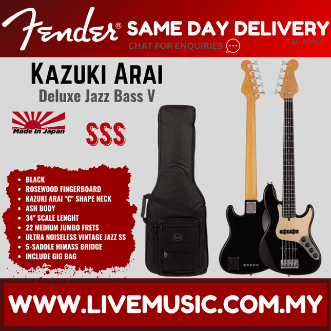 Black 5-string Jazz bass with rosewood fretboard and included gig bag