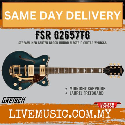 Midnight sapphire junior electric guitar with Bigsby, single-cut body and humbucker pickups