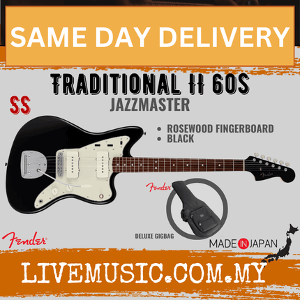 Fender Japan Traditional II 60s Jazzmaster Electric Guitar, Rosewood Fretboard - Black