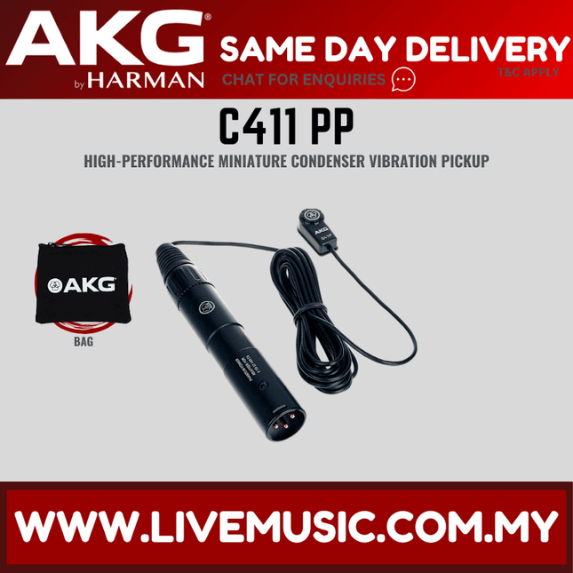 AKG C411 PP High-performance Miniature Condenser Vibration Pickup with MPAV standard XLR connector (AKG/C411PP)
