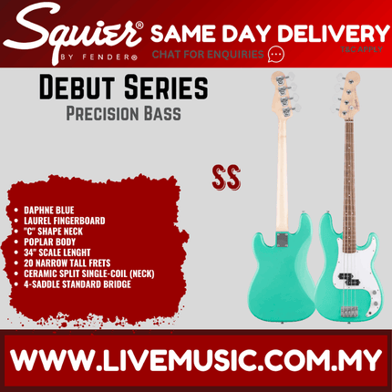 Squier Debut Series Precision Bass Guitar, Laurel FB, Sea Foam Green