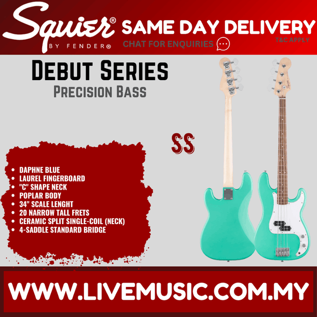 Squier Debut Series Precision Bass Guitar, Laurel FB, Sea Foam Green