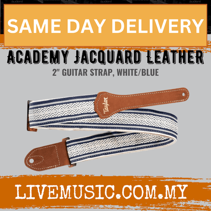 Taylor Academy Jacquard Leather 2Inch Guitar Strap, White/Blue