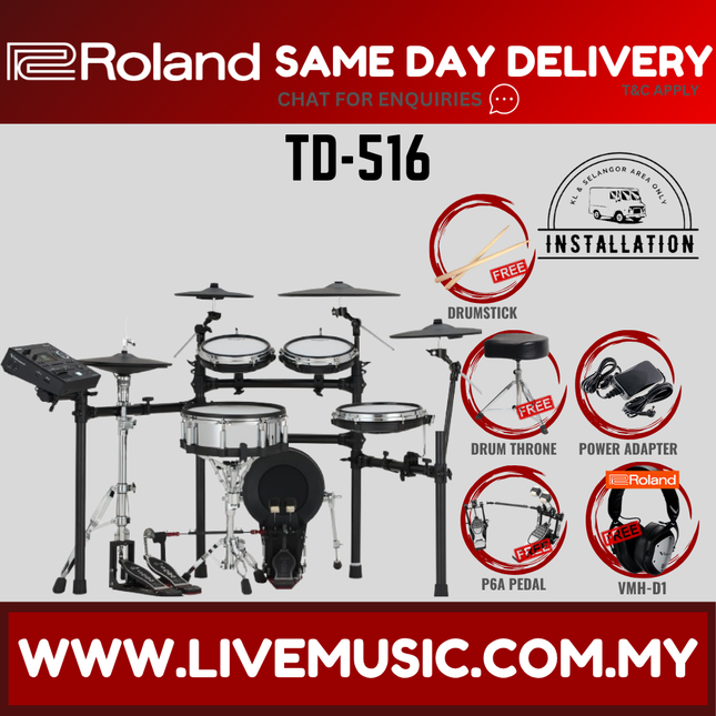 Roland TD-516 Electronic Digital Drum Set w/Double Pedal And Accessories ( TD516 TD 516 ) Replace TD-27KV2 TD27KV2