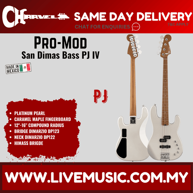 Charvel Pro-Mod San Dimas Bass PJ IV Electric Bass Guitar, Maple FB, Platinum Pearl