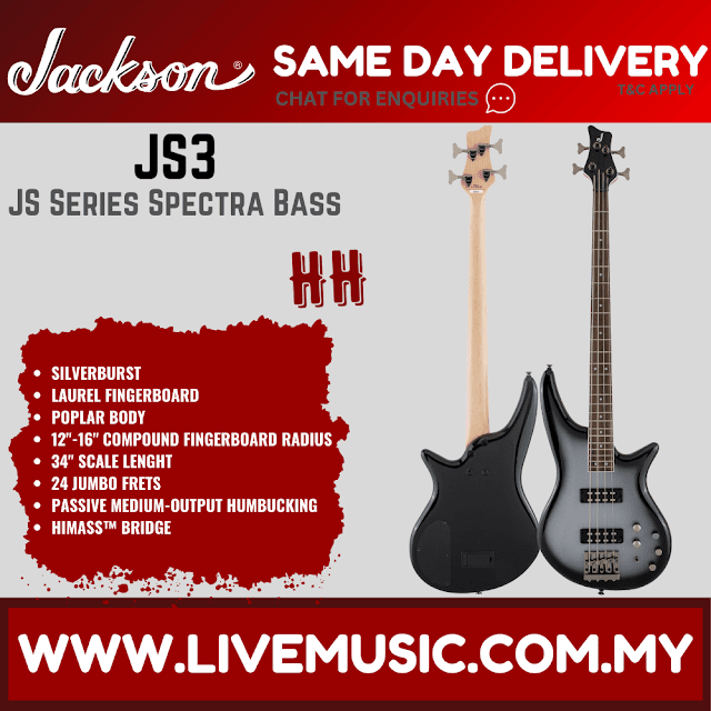 Jackson JS Series Spectra JS3 Bass Guitar Laurel Fretboard - Silverburst (JS-3/JS 3)
