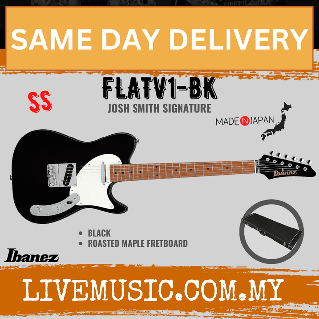 Ibanez FLATV1-BK Josh Smith Signature Electric Guitar w/ Case, Black ( FLATV1 BK / FLATV1BK )
