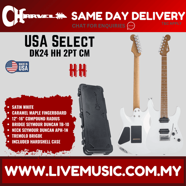 Charvel USA Select DK24 HH 2PT Electric Guitar, Caramelized Maple FB, Snow White
