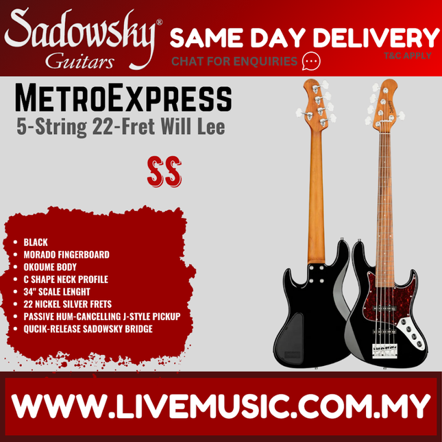 Sadowsky MetroExpress 22-Fret Will Lee Artist Line 5-String Bass Guitar, Morado FB, Black