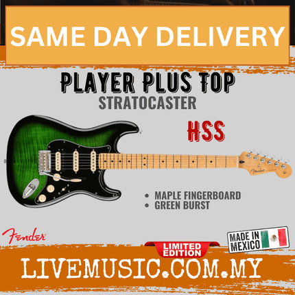 Fender Ltd Ed Player HSS Stratocaster Plus Top Electric Guitar, Maple FB, Green Burst