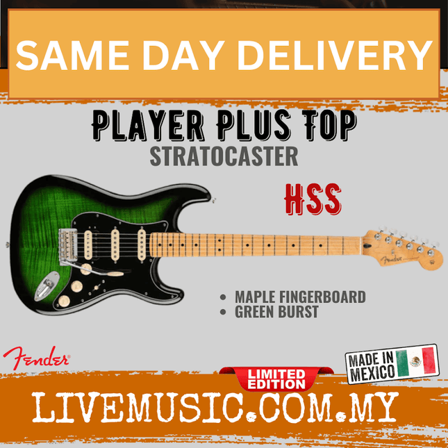 Fender Ltd Ed Player HSS Stratocaster Plus Top Electric Guitar, Maple FB, Green Burst
