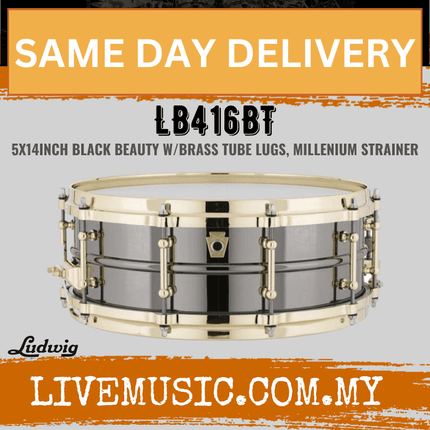Ludwig LB416BT 5x14inch Black Beauty w/Brass Drum Tube Lugs, Millenium Strainer