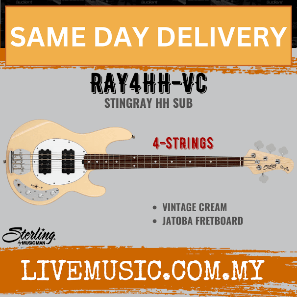 Sterling Ray4HH Stingray 4-String Electric Bass Guitar Jatoba Fretboard - Vintage Cream (Ray4 HH/Ray4)
