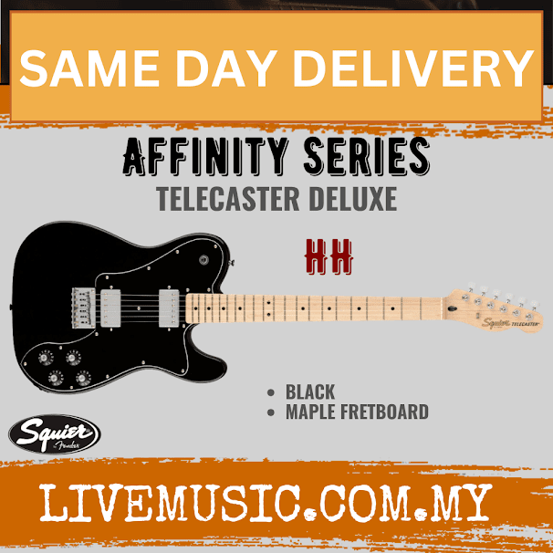 Squier Affinity Series Telecaster Deluxe HH Electric Guitar, Maple Fretboard - Black