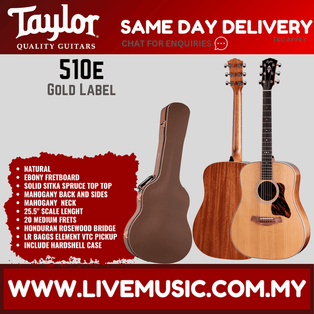 Mahogany acoustic guitar with natural wood top, dark back, and matching headstock