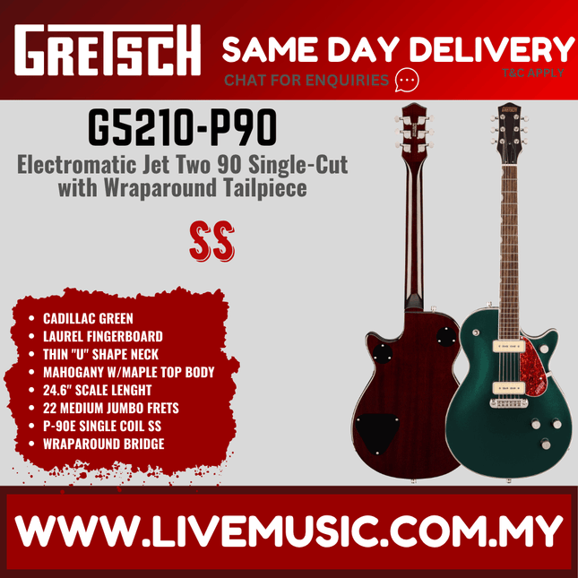 Gretsch G5210-P90 Electromatic Jet Two 90 Electric Guitar, Laurel FB, Cadillac Green