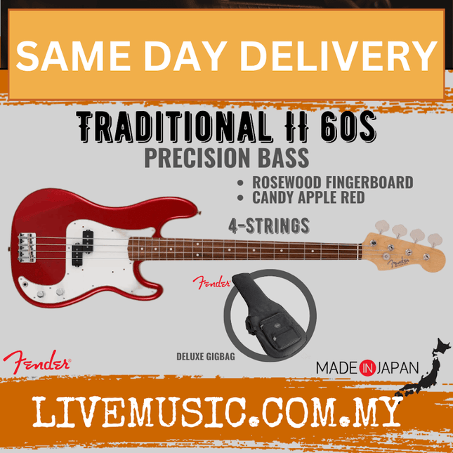 Fender Japan Traditional II 60s Precision Bass Guitar, Rosewood Fretboard - Candy Apple Red
