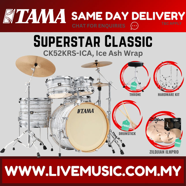 Tama Superstar Classic 5-piece drum set with light ash wrap and cymbals