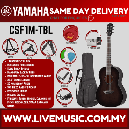 Yamaha CSF1M Compact Folk 6-string Acoustic-Electric Guitar - Translucent Black ( CSF-1M CSF 1M )