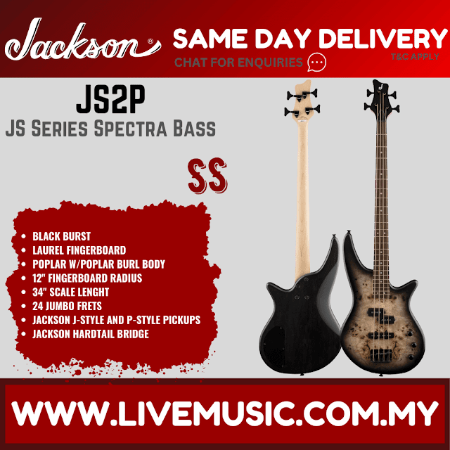 Jackson JS Series Spectra JS2P IV Electric Bass Guitar, Laurel FB, Black Burst