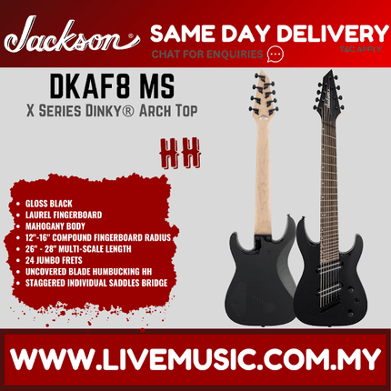 Jackson X Series Dinky Arch Top DKAF8 Multi-Scale Electric Guitar, Laurel FB, Gloss Black