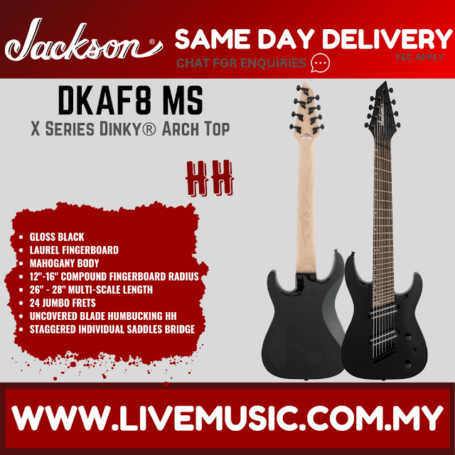 Jackson X Series Dinky Arch Top DKAF8 Multi-Scale Electric Guitar, Laurel FB, Gloss Black