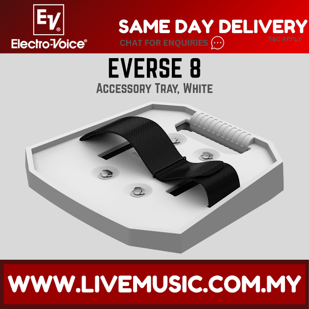 Electro-Voice white mounting tray with black strap and mounting screws for wireless mic
