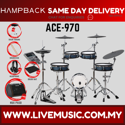 Hampback ACE-970 Full Mesh Digital Drum Set w/Headphone, Drumstick And Drum Throne - ( ACE970 ACE 970 )
