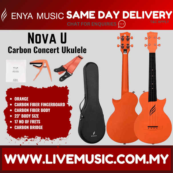 Orange concert ukulele with carbon-fiber fretboard and included gig bag