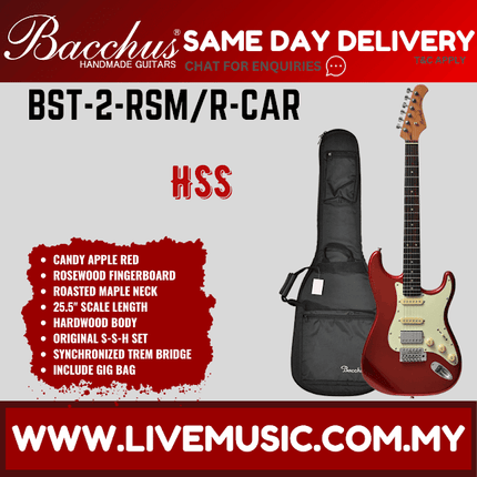 Bacchus BST-2-RSM/R Electric Guitar, Rosewood Fretboard - Candy Apple Red (BST2RSM/BST-2-RSM/BST2)