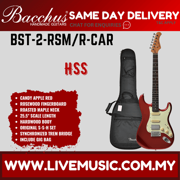 Bacchus BST-2-RSM/R Electric Guitar, Rosewood Fretboard - Candy Apple Red (BST2RSM/BST-2-RSM/BST2)