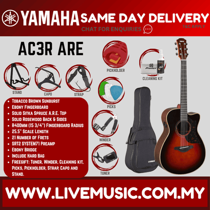 Yamaha AC3R ARE Concert Cutaway Acoustic-Electric Guitar -  Tobacco Brown Sunburst ( AC-3R / AC3R-NT ) (Copy)